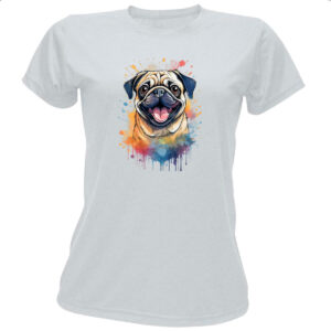 Camiseta Baby Look Pug Watercolor Arte