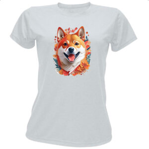 Camiseta Baby Look Shiba Inu Watercolor Arte