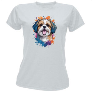 Camiseta Baby Look Shih Tzu Watercolor Arte