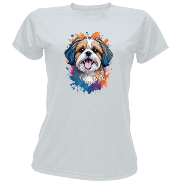 Camiseta Baby Look Shih Tzu Watercolor Arte