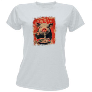 Camiseta Baby Look Porco comendo Lamen