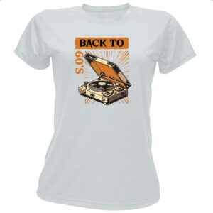 Camiseta Baby Look Back to anos 60 vitrola