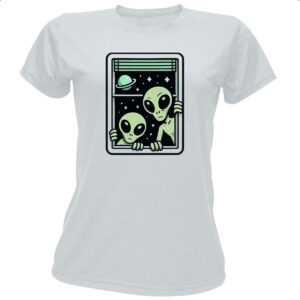 Camiseta Baby Look Aliens na janela