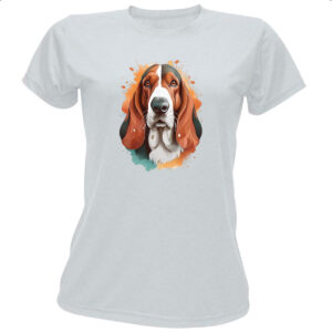 Camiseta Baby Look Basset Hound Watercolor Arte