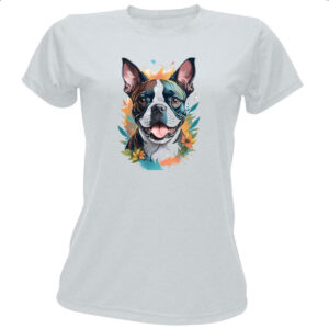 Camiseta Baby Look Boston Terrier Watercolor Arte