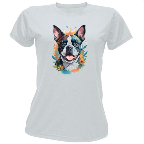 Camiseta Baby Look Boston Terrier Watercolor Arte