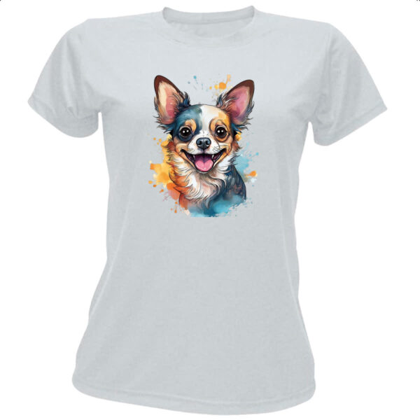 Camiseta Baby Look Chihuahua Watercolor Arte