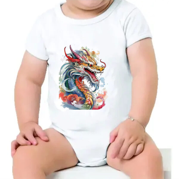 Body infantil Dragao chines Watercolor Arte - Imagem 4