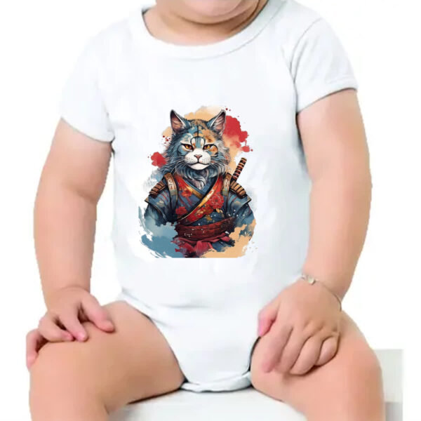 Body infantil Gato samurai Watercolor Arte - Imagem 4