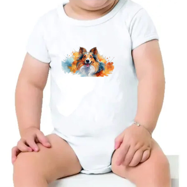 Body infantil Pastor-de-shetland Watercolor Arte - Imagem 4