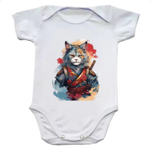 Body infantil Gato samurai Watercolor Arte