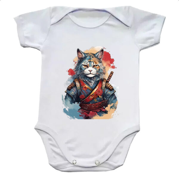 Body infantil Gato samurai Watercolor Arte