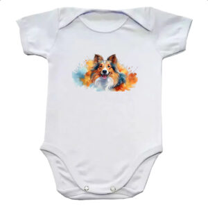 Body infantil Pastor-de-shetland Watercolor Arte