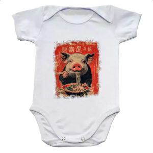Body infantil Porco comendo Lamen