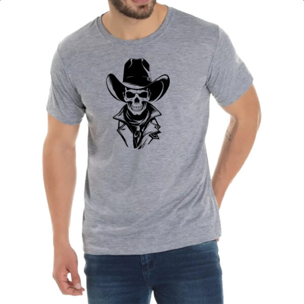 Camiseta Cinza Caveira Cowboy Face - Imagem 2
