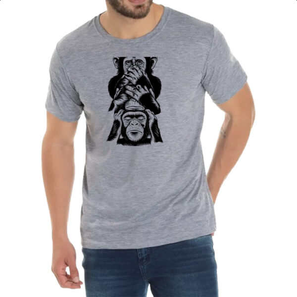 Camiseta Cinza 3 macacos sabios chinpanzes - Imagem 2