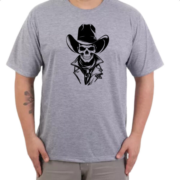 Camiseta Cinza Caveira Cowboy Face - Imagem 3