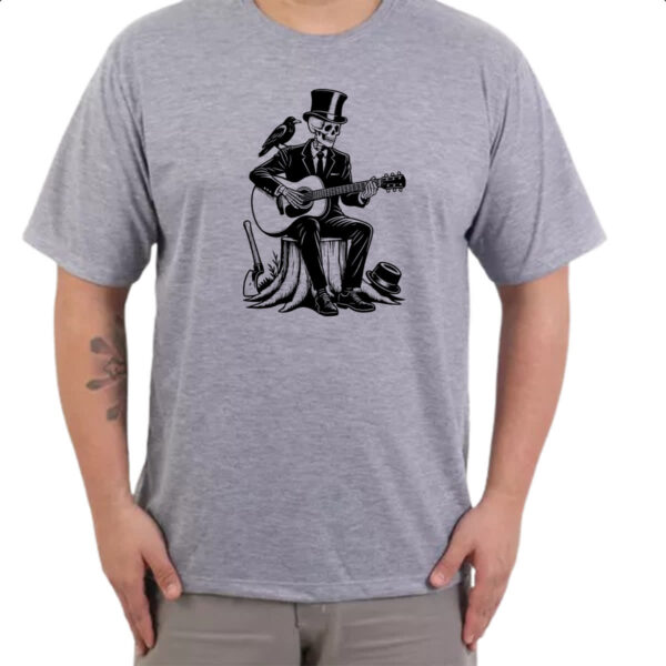 Camiseta Cinza Esqueleto tocando violao - Imagem 3