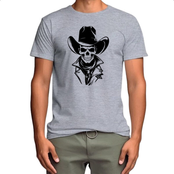 Camiseta Cinza Caveira Cowboy Face - Imagem 4