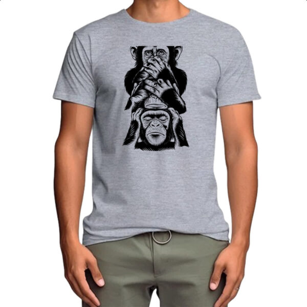 Camiseta Cinza 3 macacos sabios chinpanzes - Imagem 4