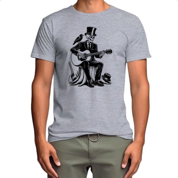 Camiseta Cinza Esqueleto tocando violao - Imagem 4