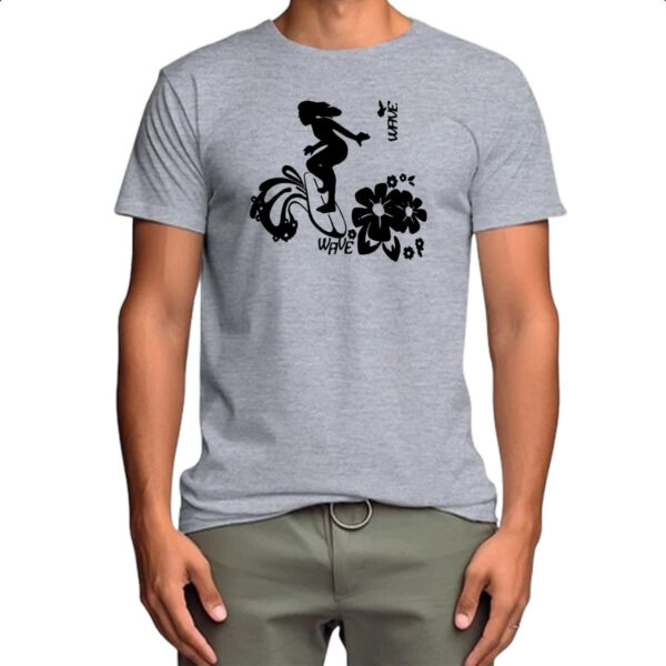 Camiseta Cinza Surf Wave Girl - Imagem 4