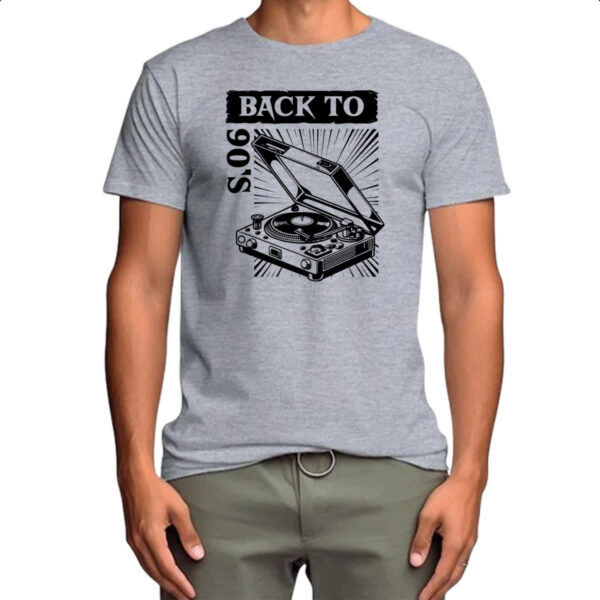 Camiseta Cinza Back to anos 90 vitrola - Imagem 4