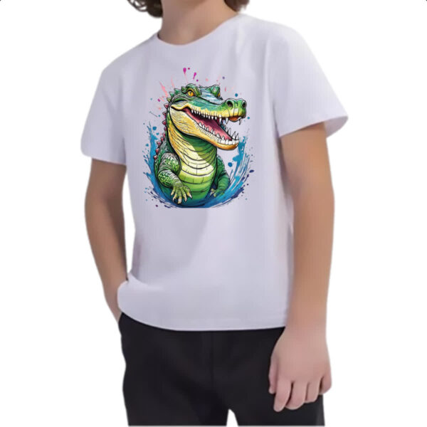 Camiseta Infanto Juvenil Crocodilo Watercolor Arte - Imagem 2