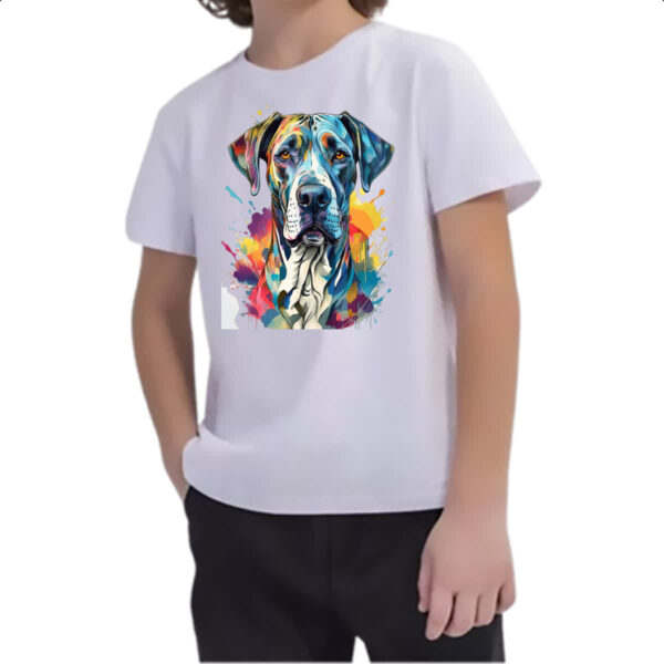Camiseta Infanto Juvenil Dogue alemao Watercolor Arte - Imagem 2