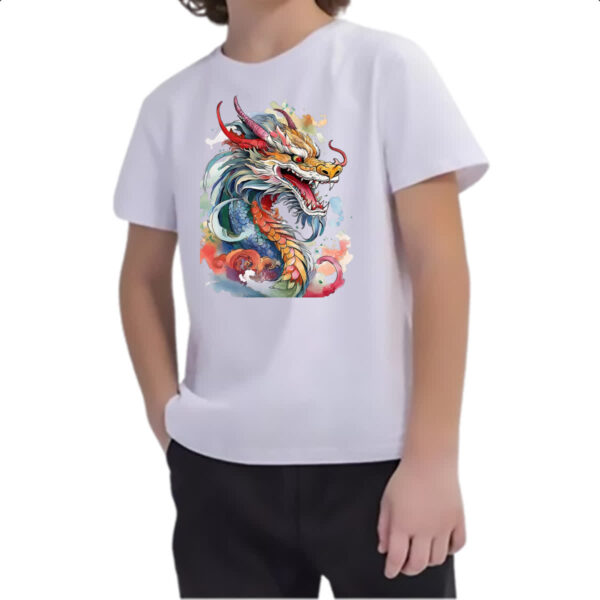 Camiseta Infanto Juvenil Dragao chines Watercolor Arte - Imagem 2