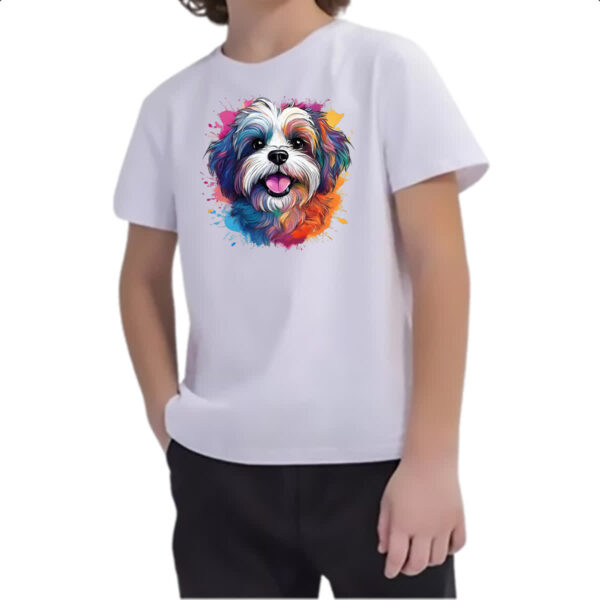 Camiseta Infanto Juvenil Lhasa apso Watercolor Arte - Imagem 2