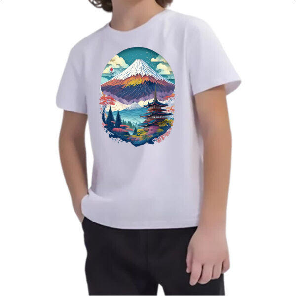 Camiseta Infanto Juvenil Monte Fuji Watercolor Arte - Imagem 2