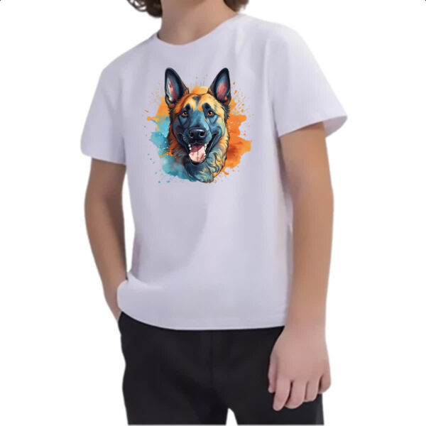 Camiseta Infanto Juvenil Pastor belga Watercolor Arte - Imagem 2