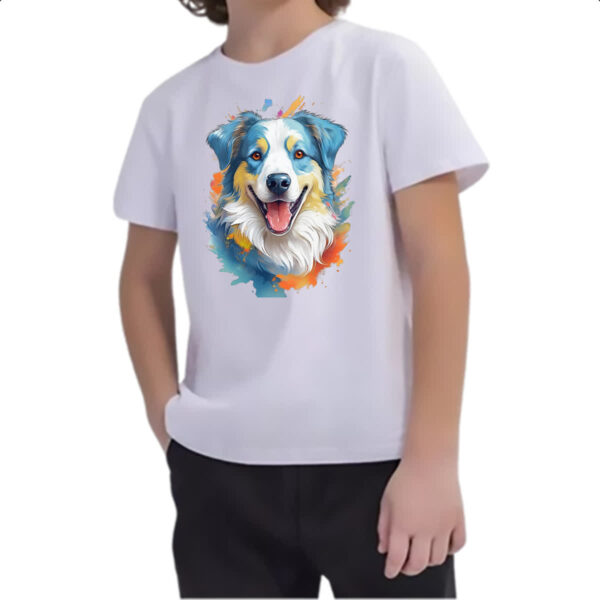 Camiseta Infanto Juvenil Pastor-australiano Watercolor Arte - Imagem 2