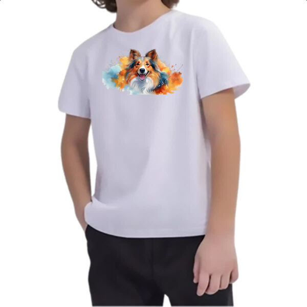 Camiseta Infanto Juvenil Pastor-de-shetland Watercolor Arte - Imagem 2