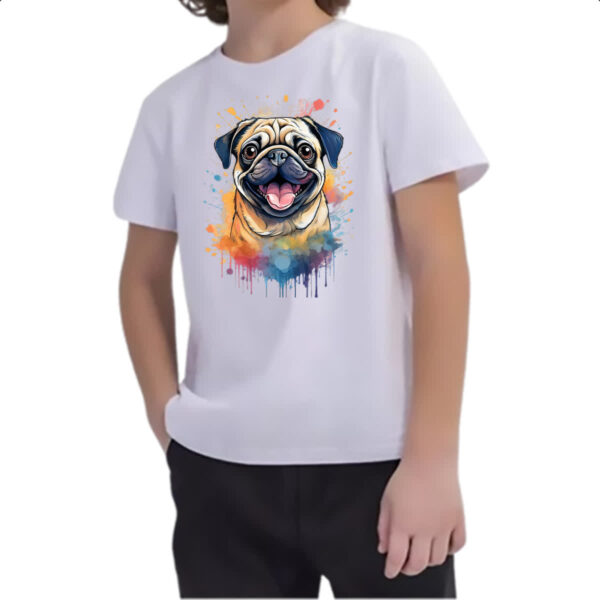 Camiseta Infanto Juvenil Pug Watercolor Arte - Imagem 2