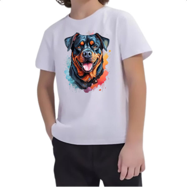 Camiseta Infanto Juvenil Rottweiler Watercolor Arte - Imagem 2