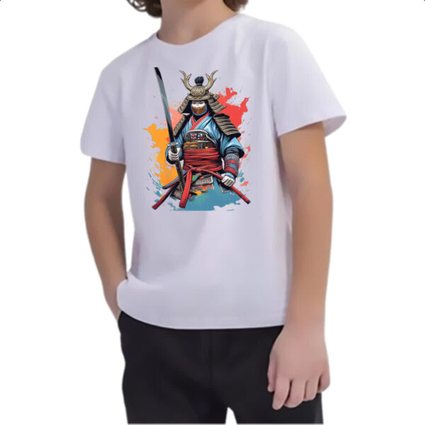 Camiseta Infanto Juvenil Samurai Watercolor Arte - Imagem 2