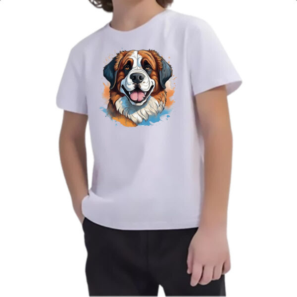 Camiseta Infanto Juvenil Sao Bernado Watercolor Arte - Imagem 2