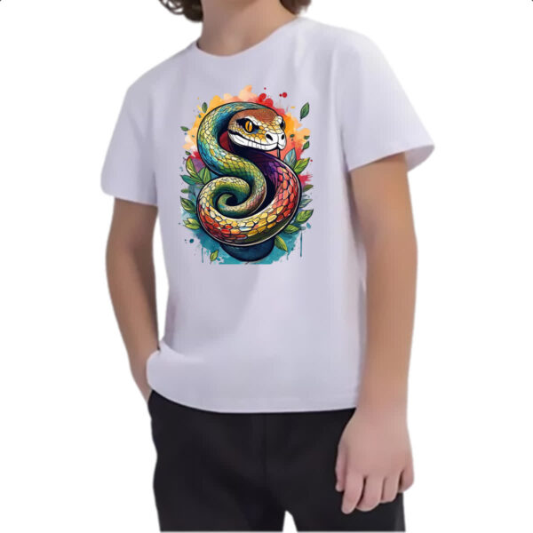 Camiseta Infanto Juvenil Serpente Watercolor Arte - Imagem 2