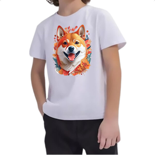 Camiseta Infanto Juvenil Shiba Inu Watercolor Arte - Imagem 2