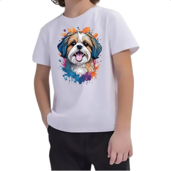 Camiseta Infanto Juvenil Shih Tzu Watercolor Arte - Imagem 2