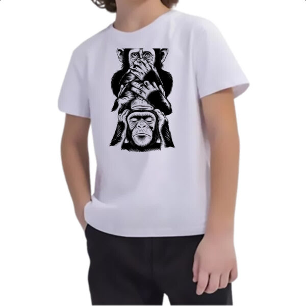 Camiseta Infanto Juvenil 3 macacos sabios chinpanzes - Imagem 2
