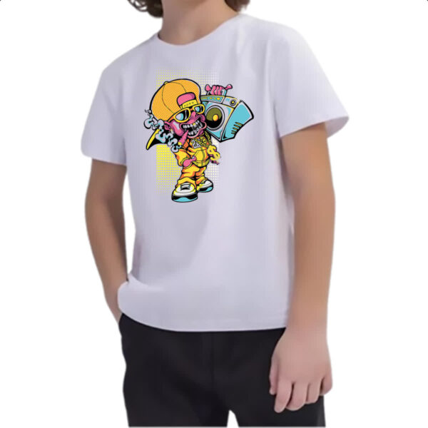 Camiseta Infanto Juvenil Monstro ouvindo som - Imagem 2