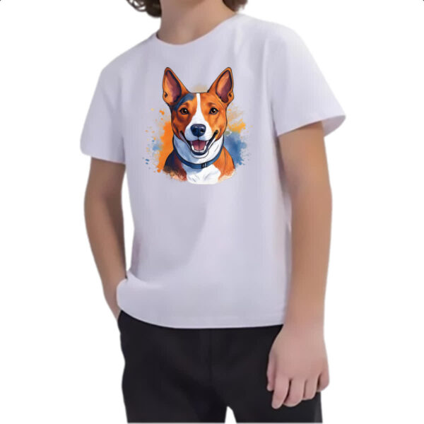 Camiseta Infanto Juvenil Basenji Watercolor Arte - Imagem 2
