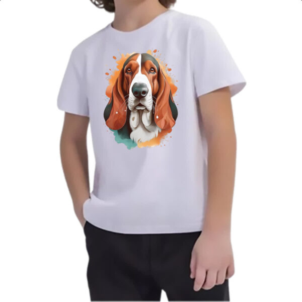 Camiseta Infanto Juvenil Basset Hound Watercolor Arte - Imagem 2