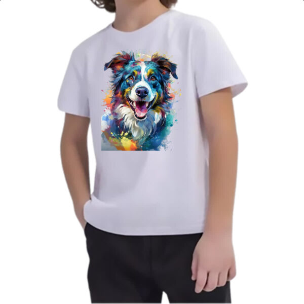 Camiseta Infanto Juvenil Border Collie Watercolor Arte - Imagem 2
