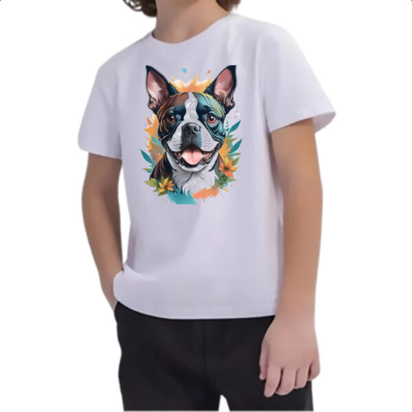 Camiseta Infanto Juvenil Boston Terrier Watercolor Arte - Imagem 2