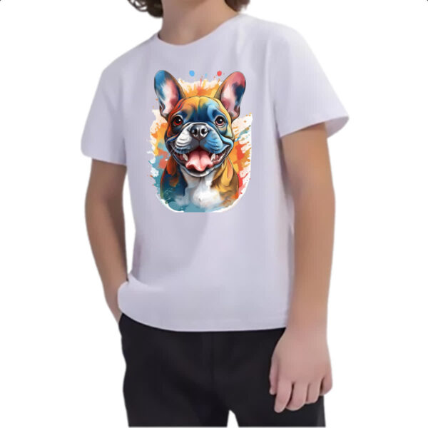 Camiseta Infanto Juvenil Bulldog frances Watercolor Arte - Imagem 2
