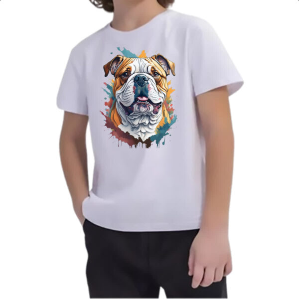 Camiseta Infanto Juvenil Bulldog ingles Watercolor Arte - Imagem 2
